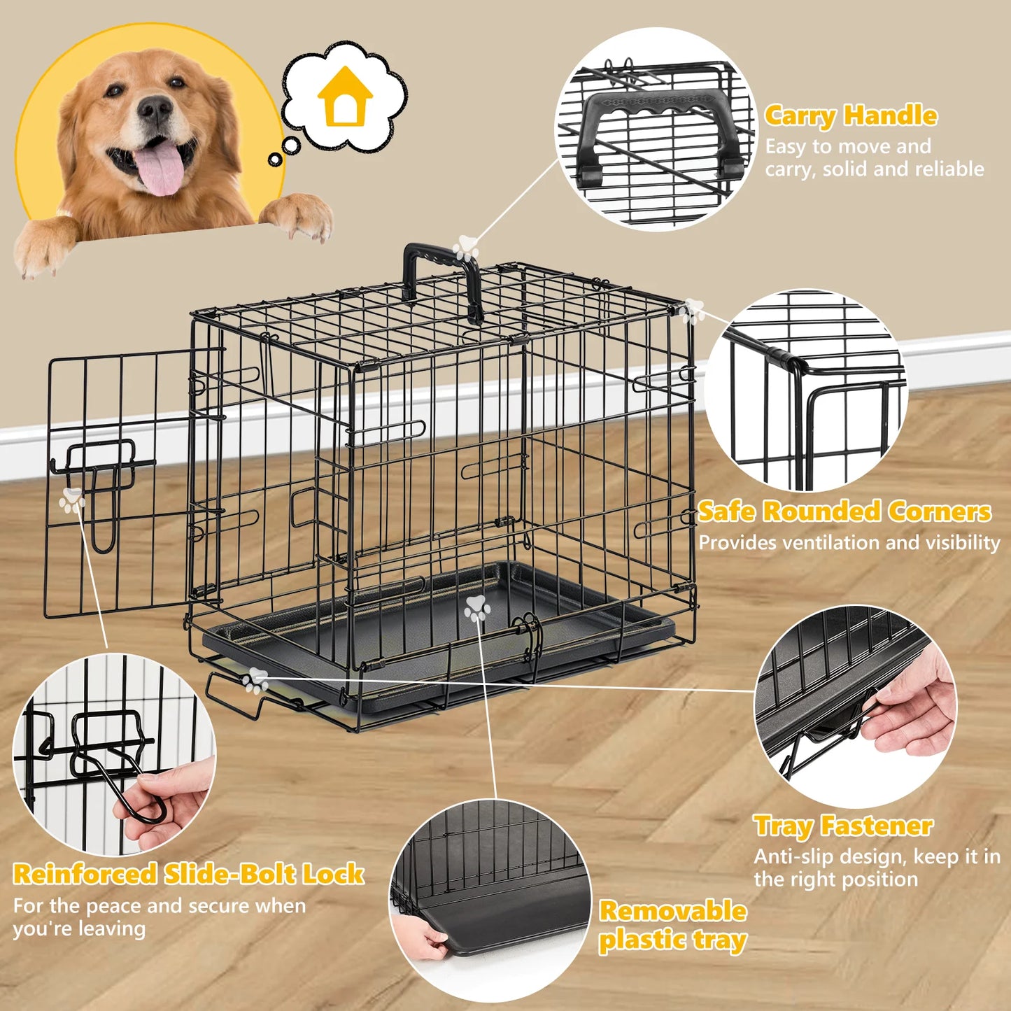 JHK 18 Inch Single Door Metal Dog Crate w/Tray