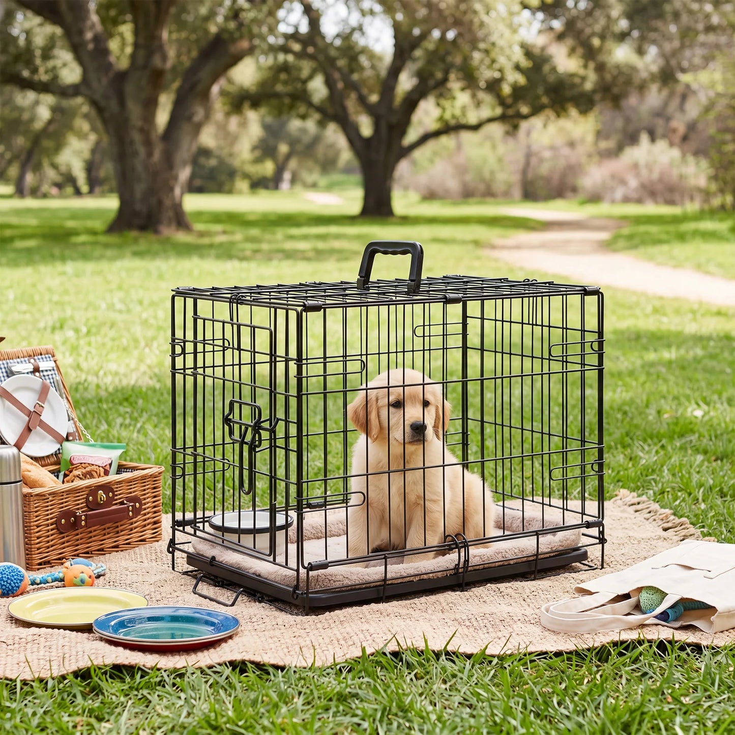 JHK 18 Inch Single Door Metal Dog Crate w/Tray