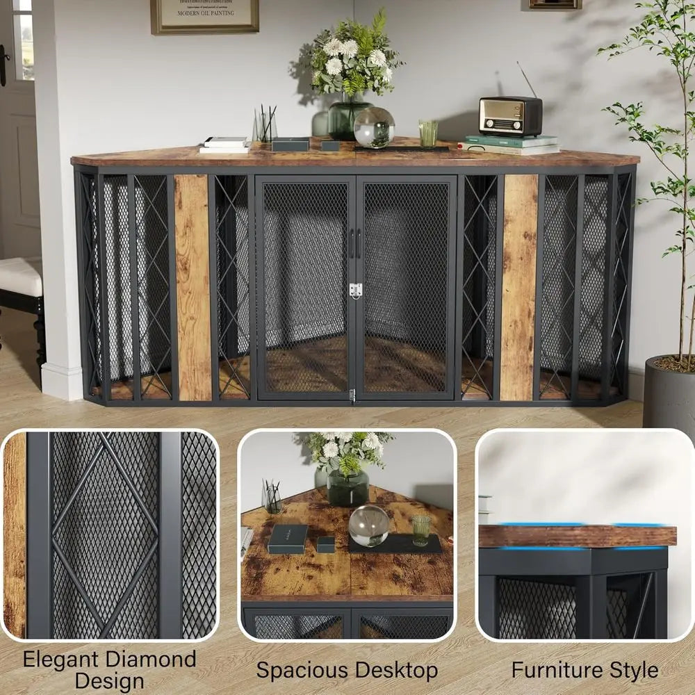 67" Corner Wooden Pet Crate Furniture