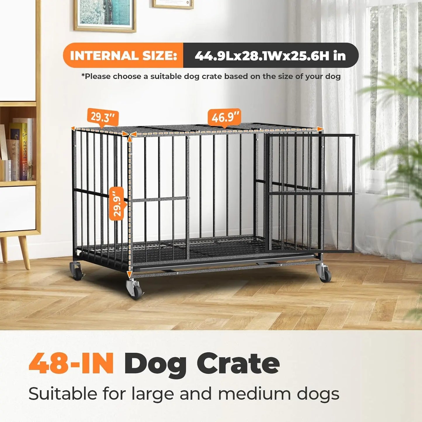 48IN Heavy Duty Escape Proof Pet Crate w/Wheels