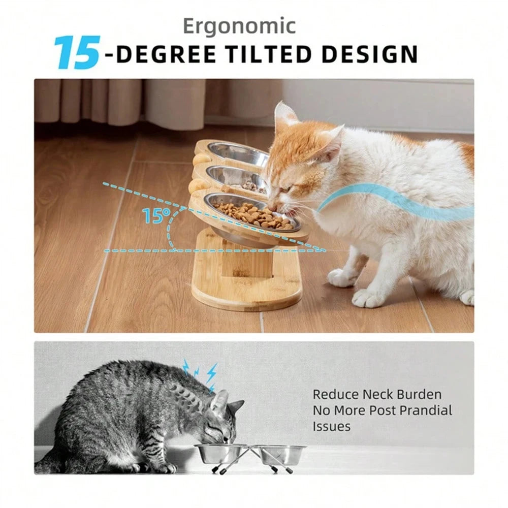 Raised Pet Feeder w/3 Stainless Steel Bowls