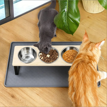 3 Bowl Elevated Pet Feeder Bamboo & Iron Stand