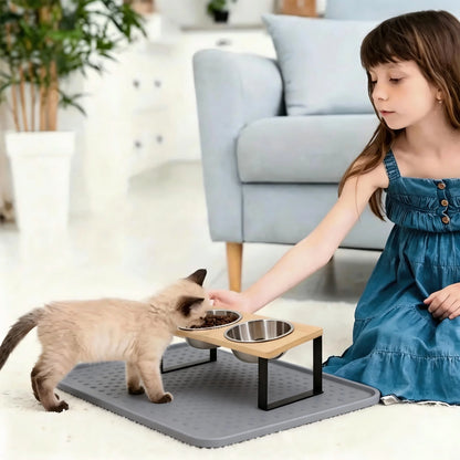 2 Elevated Stainless Steel Pet Bowls w/Mat