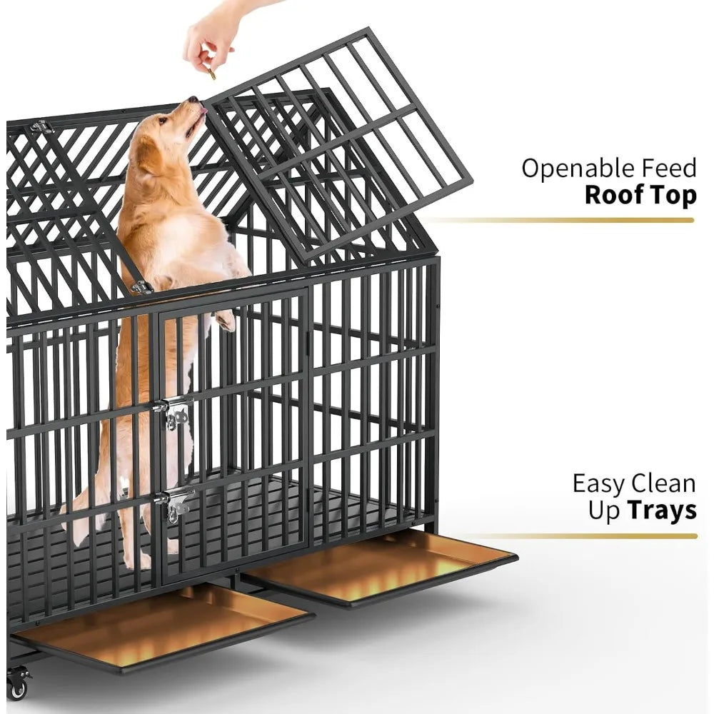 Heavy Duty XL Kennel w/Open Roof, Trays & Wheels