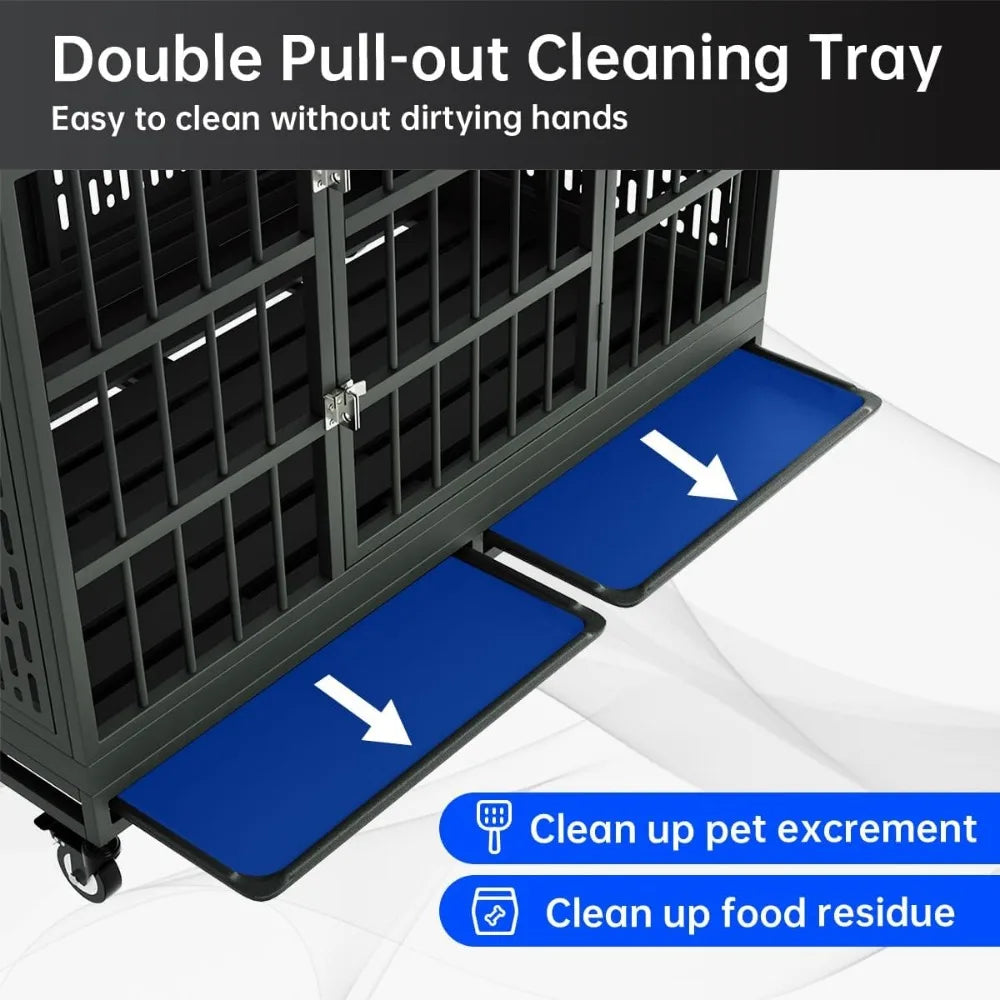 48/42/38 Inch Heavy Duty Pet Crate w/Wheels