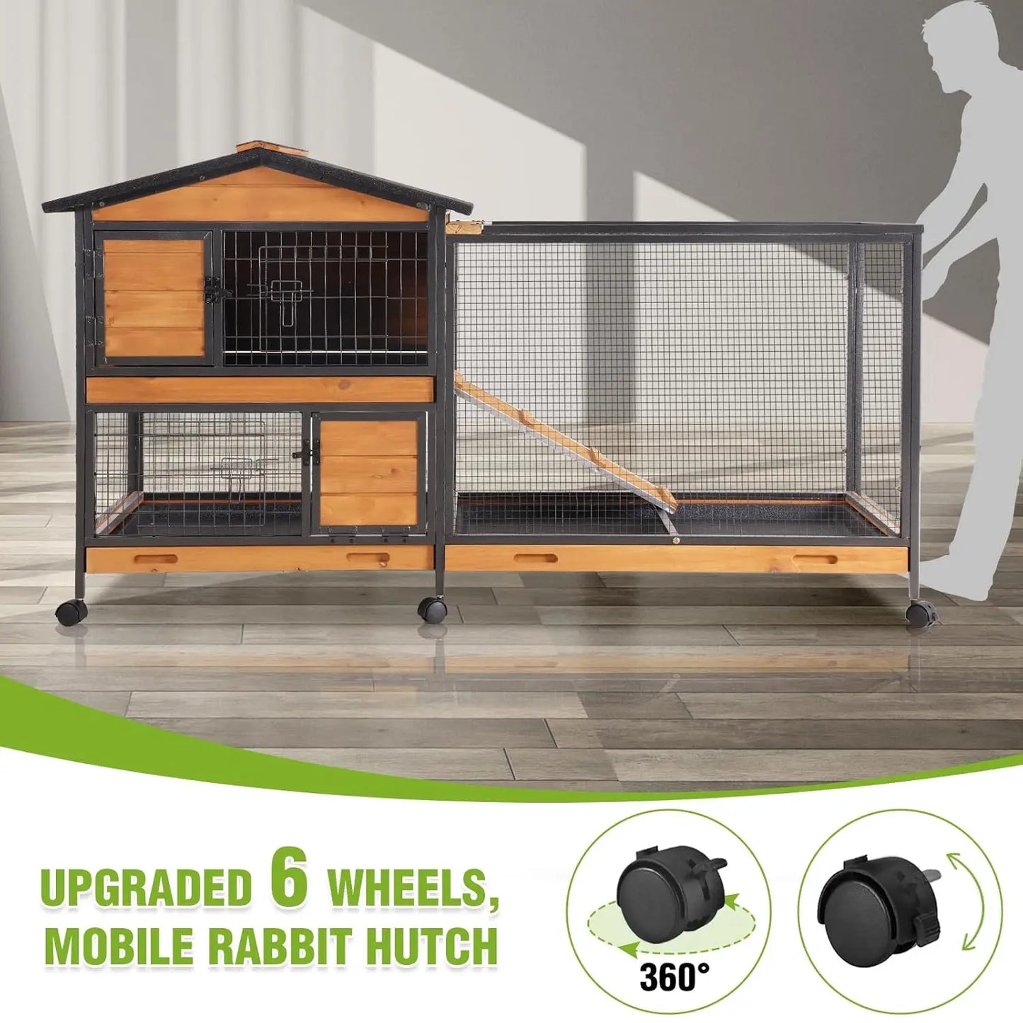 2-Story Rabbit Hutch with Metal Frame for Indoor/Outdoor