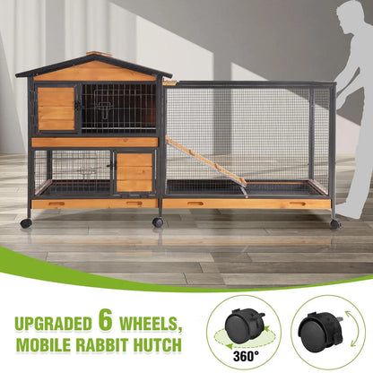 2-Story Rabbit Hutch with Metal Frame for Indoor/Outdoor