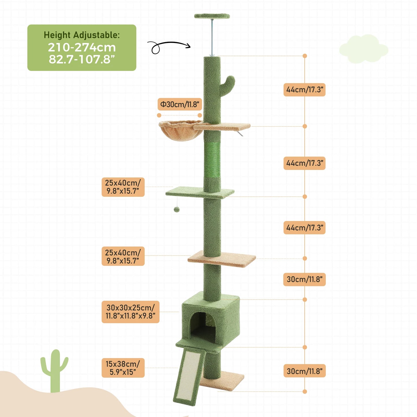 Floor to Ceiling Cactus Cat Tree with Scratching Post