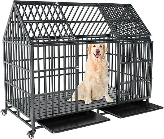Heavy Duty XL Kennel w/Open Roof, Trays & Wheels