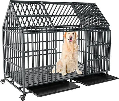 Heavy Duty XL Kennel w/Open Roof, Trays & Wheels