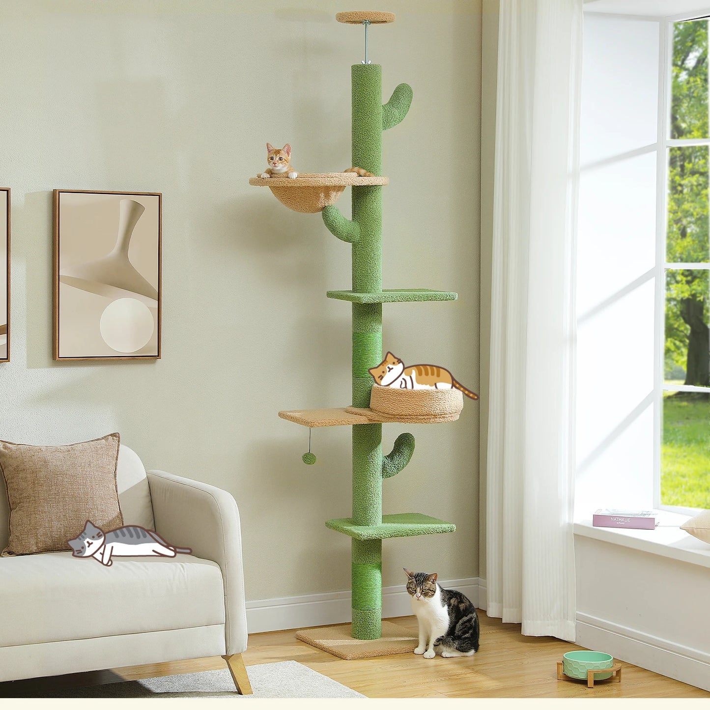 Floor to Ceiling Cactus Cat Tree with Scratching Post
