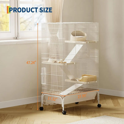 55" Small Animal Cage with Wheels,Ramps & Platforms, Water & Food Dish