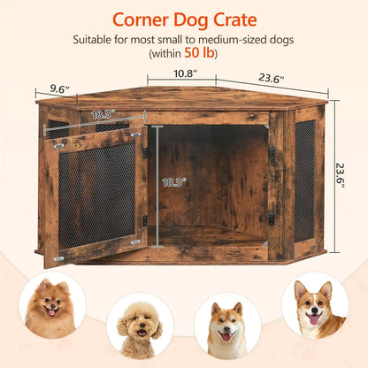 Corner Wooden End Table Pet Kennel
