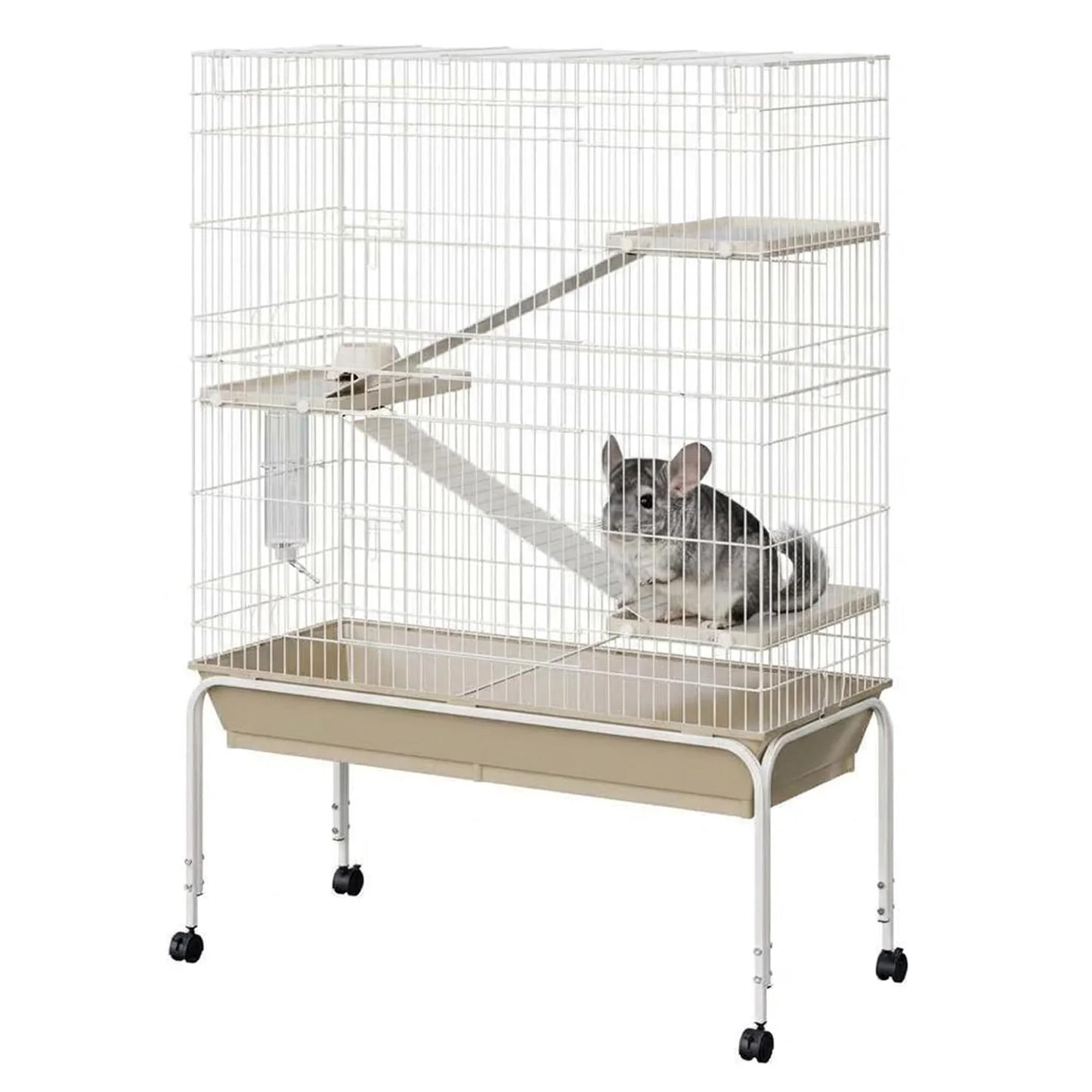 55" Small Animal Cage with Wheels,Ramps & Platforms, Water & Food Dish