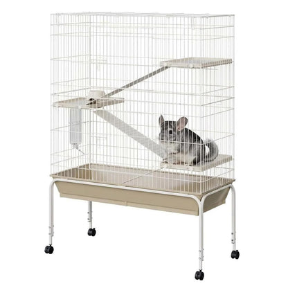 55" Small Animal Cage with Wheels,Ramps & Platforms, Water & Food Dish