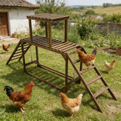 Solid Wood Chicken Perch with Swing Ladder & Platform
