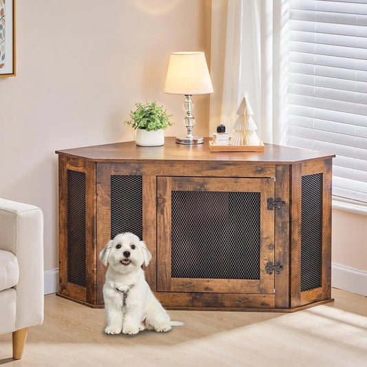 Corner Wooden End Table Pet Kennel