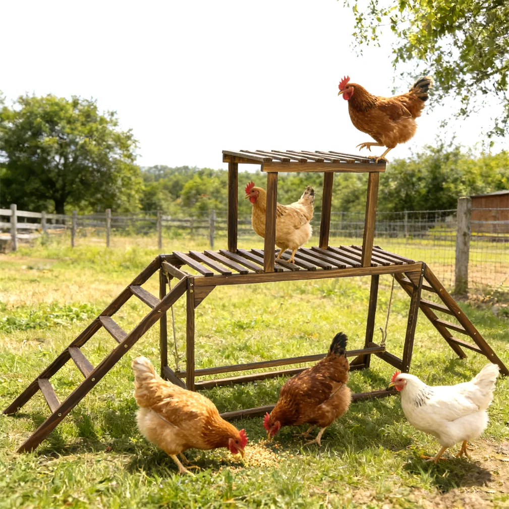 Solid Wood Chicken Perch with Swing Ladder & Platform