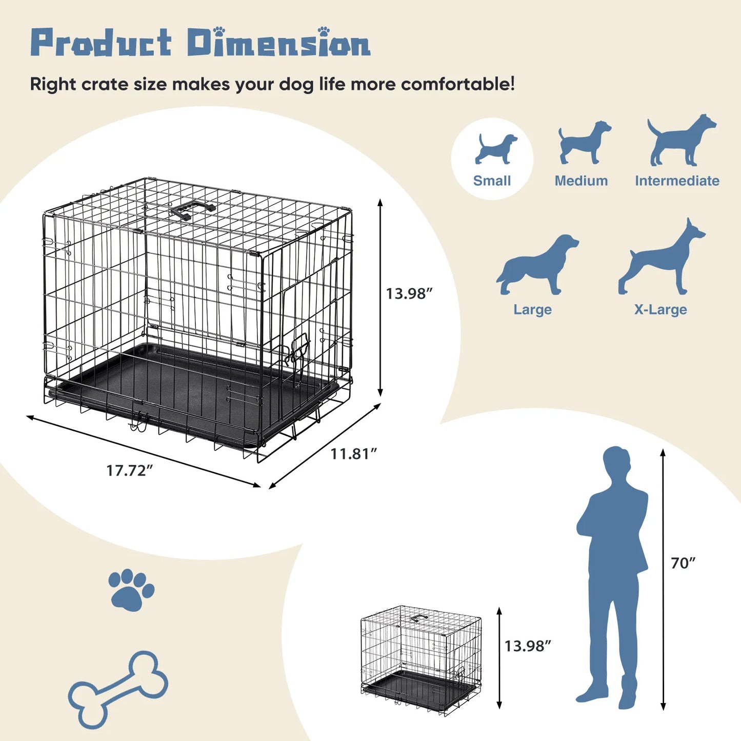 JHK 18 Inch Single Door Metal Dog Crate w/Tray