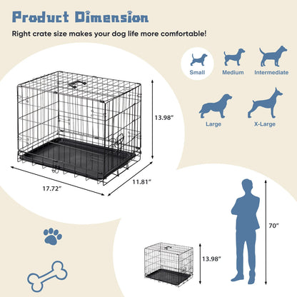 JHK 18 Inch Single Door Metal Dog Crate w/Tray