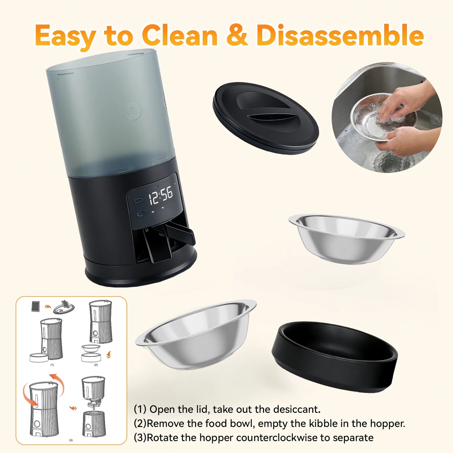 JHK 6L Automatic Pet Feeder w/2 Stainless Steel Bowls