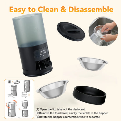 JHK 6L Automatic Pet Feeder w/2 Stainless Steel Bowls