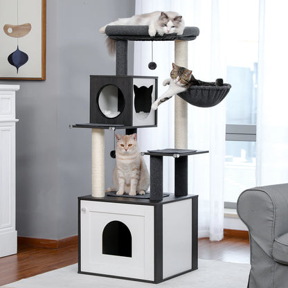 Indoor Wood Cat Tower w/Scratching Posts