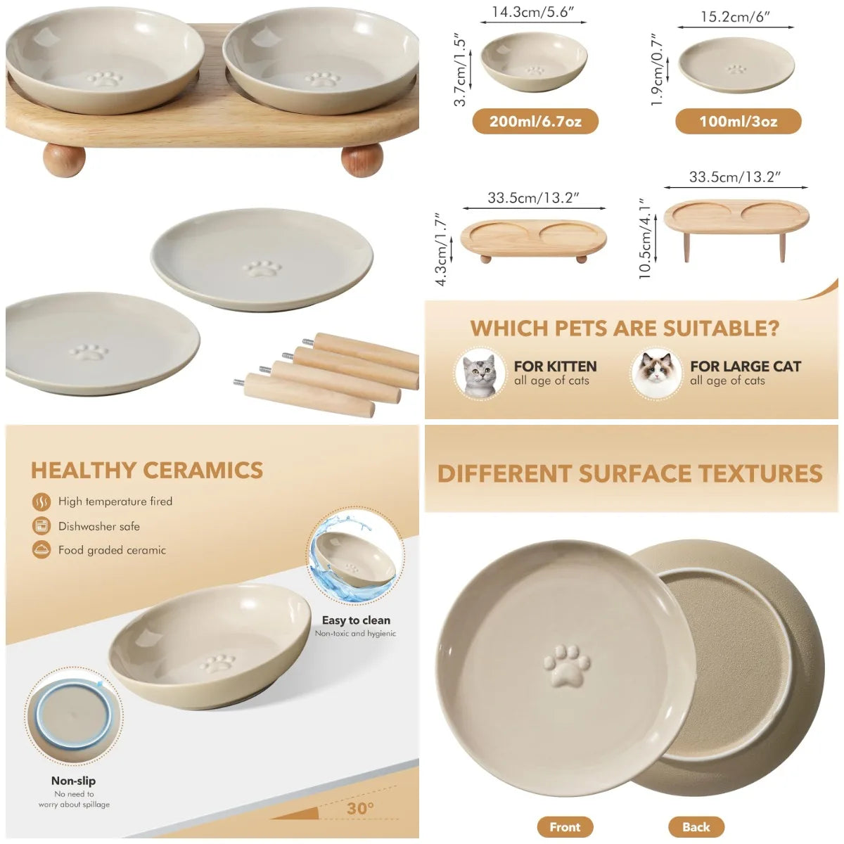 Raised Ceramic Pet Food & Water Bowls