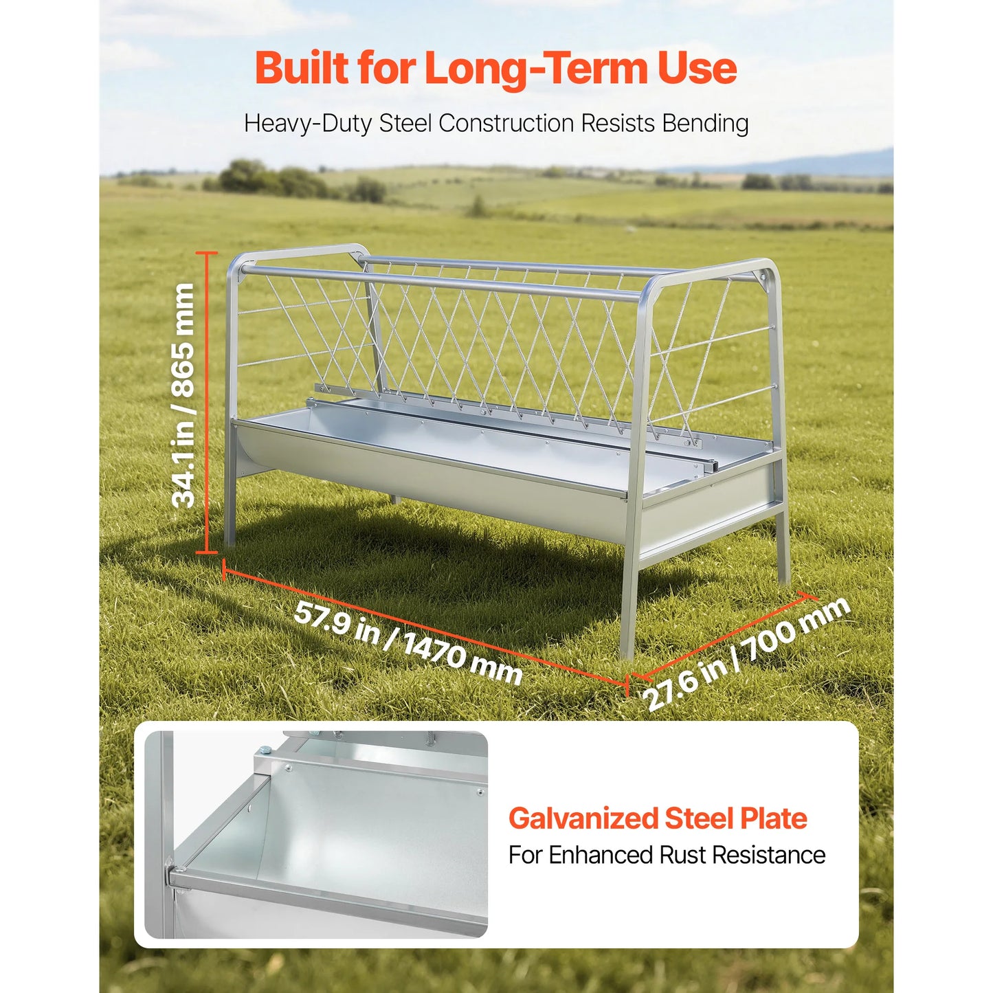SucceBuy 80 Gal Hay Feeder w/Deep Feeding Pan