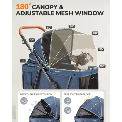 Extra Large Foldable Pet Stroller, Pink or Navy