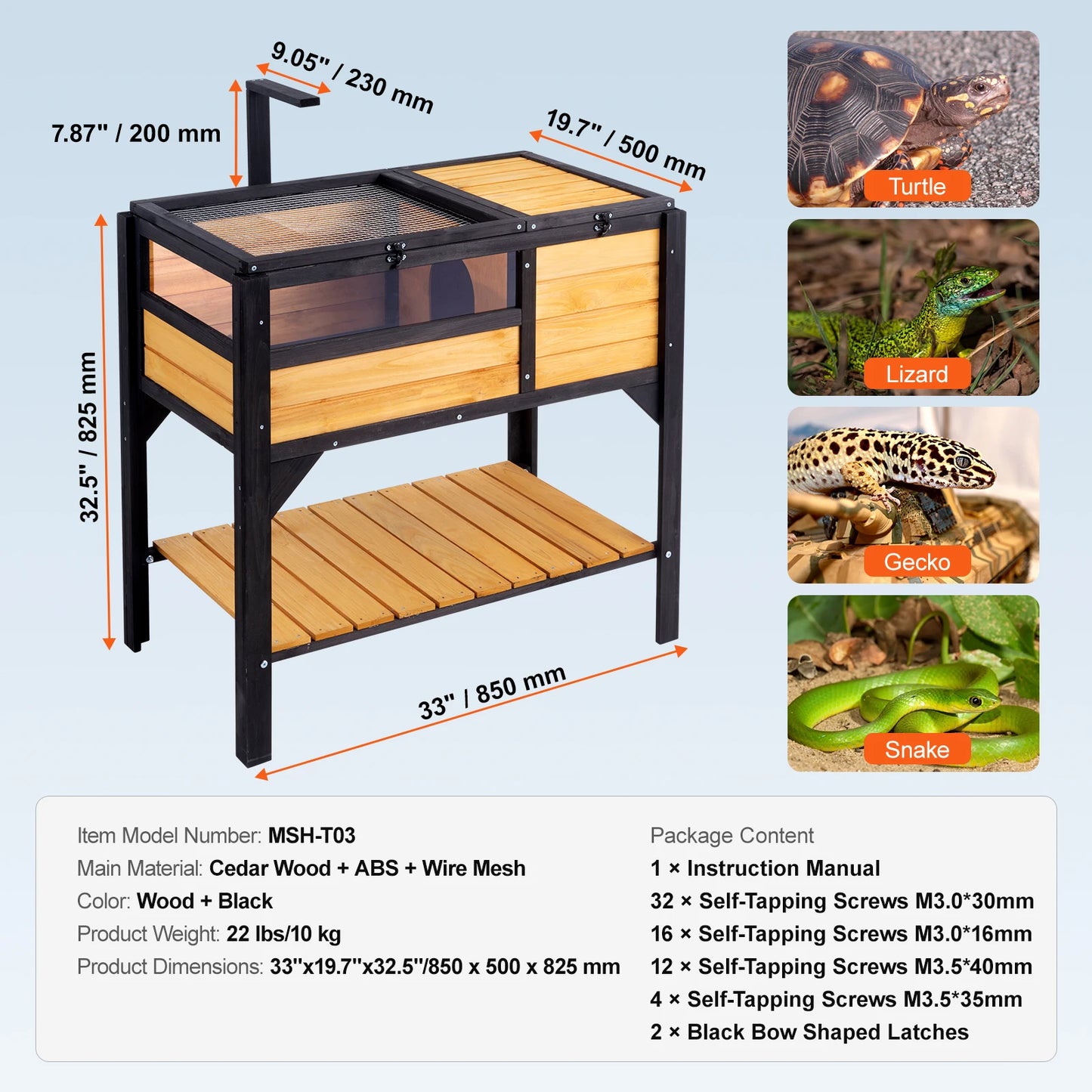 SucceBuy Wooden Reptile Habitat with Adjustable Lamp Holder