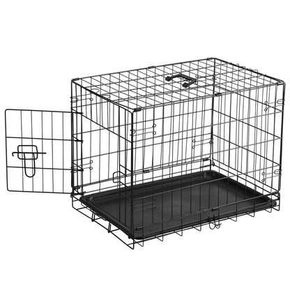 JHK Single Door 30 In Folding Metal Dog Cage with Tray