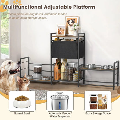 Raised Pet Feeding Stations w/Storage Basket & Toy Bin