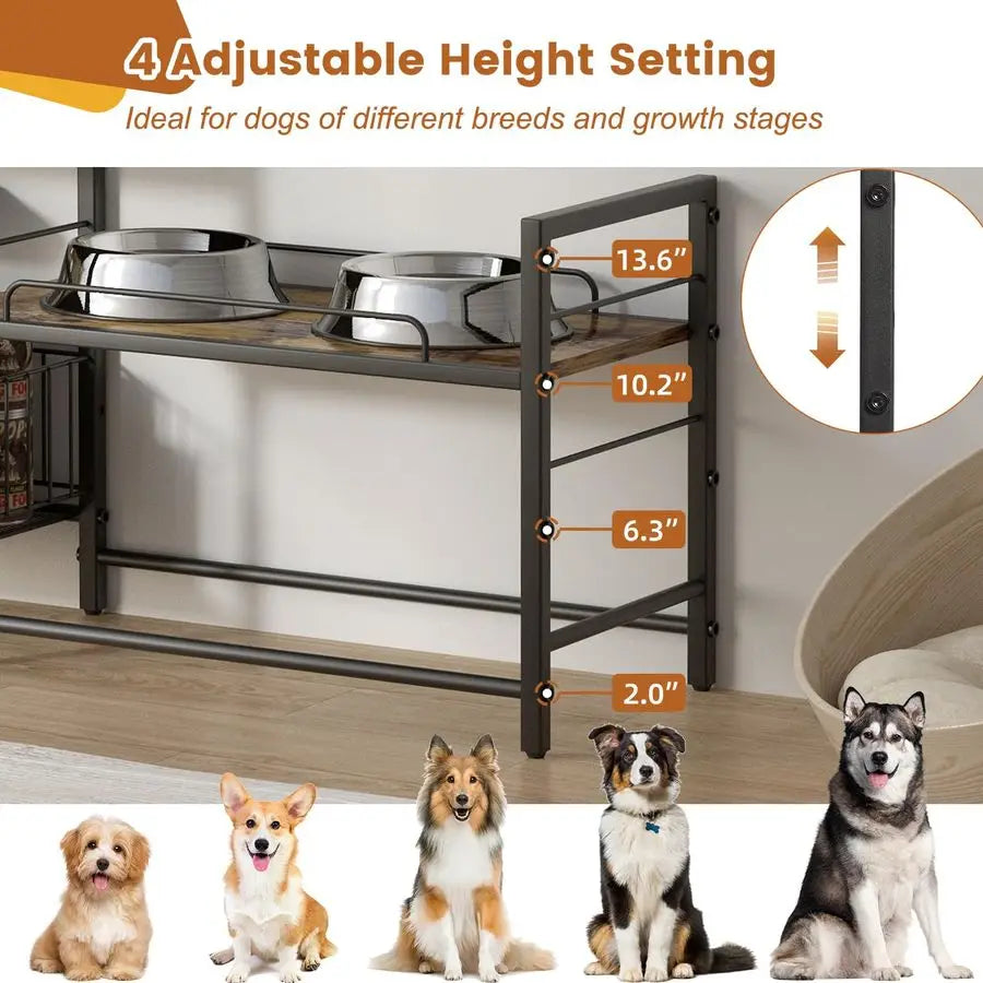 Adjustable Pet Water/Feeding Cabinet w/Toy Bin