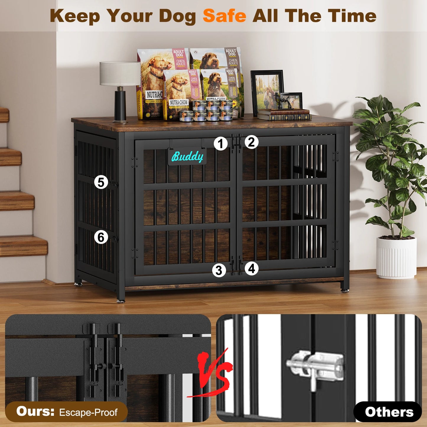 Heavy Duty Dog Crate Furniture with Casters