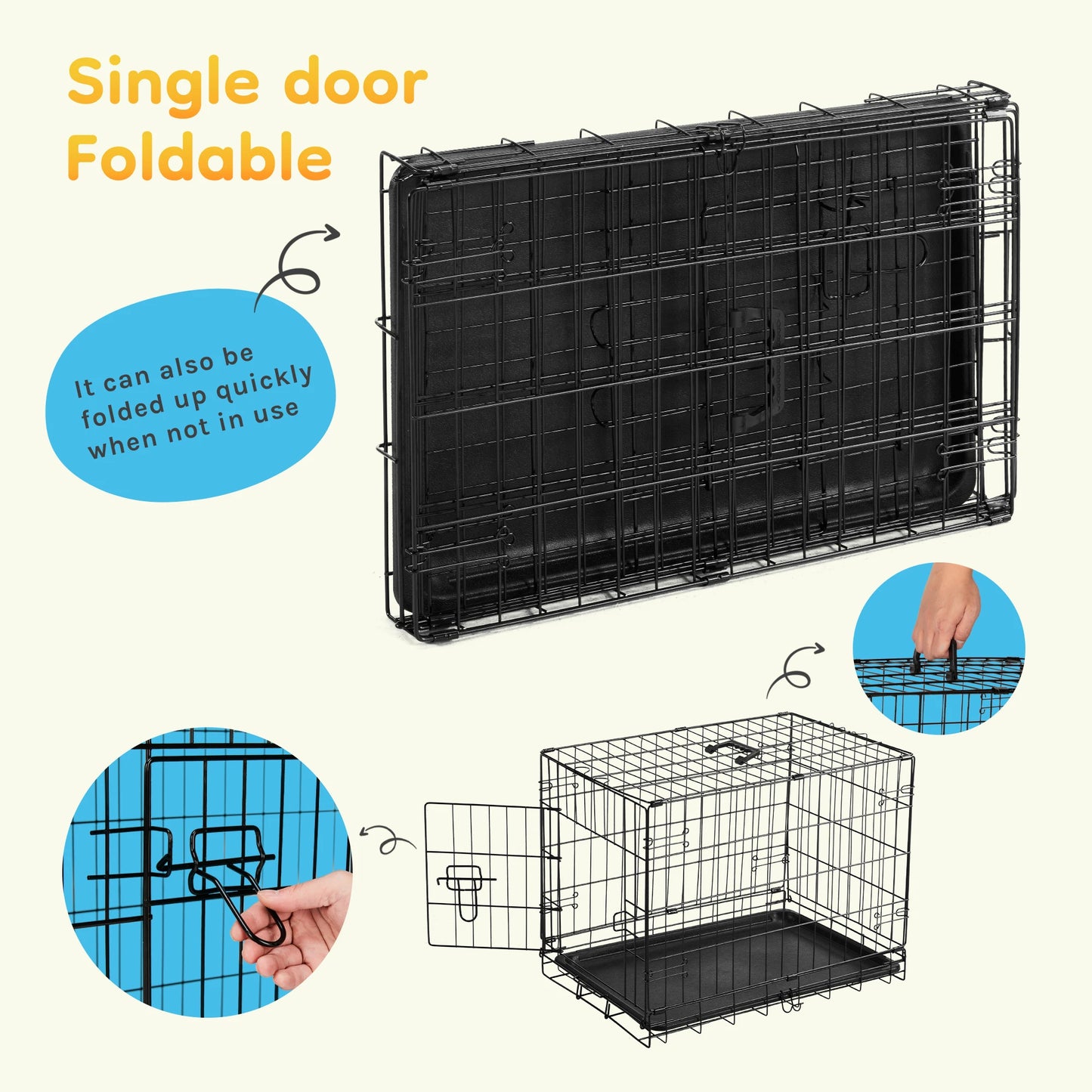 JHK Single Door 30 In Folding Metal Dog Cage with Tray