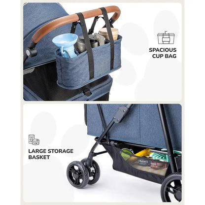 Extra Large Foldable Pet Stroller, Pink or Navy