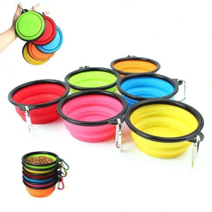 Folding Portable Silicone Pet Bowl w/Carabiner