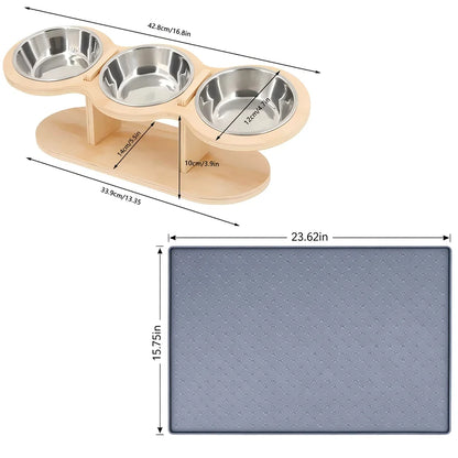 Raised Pet Feeder w/3 Stainless Steel Bowls