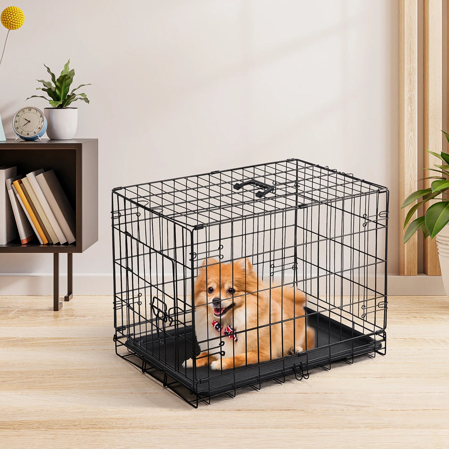 JHK Single Door 30 In Folding Metal Dog Cage with Tray