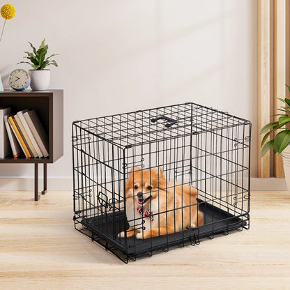 JHK Single Door 30 In Folding Metal Dog Cage with Tray