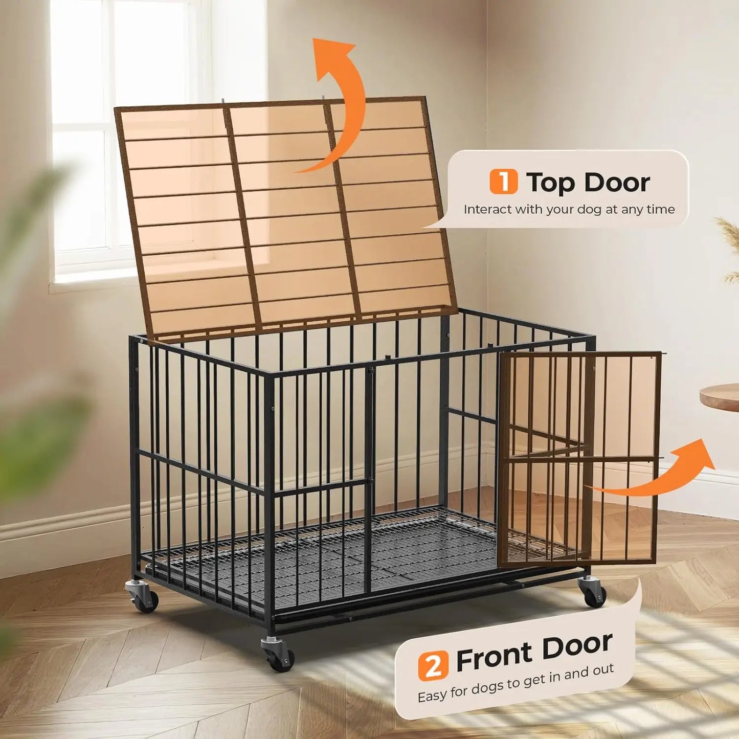 48IN Heavy Duty Escape Proof Pet Crate w/Wheels