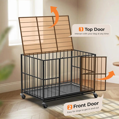 48IN Heavy Duty Escape Proof Pet Crate w/Wheels