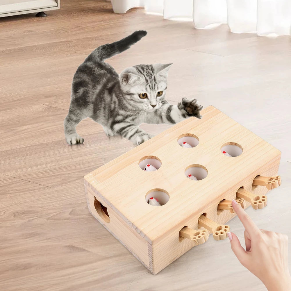 Wooden Whack-A-Mole Cat Toy